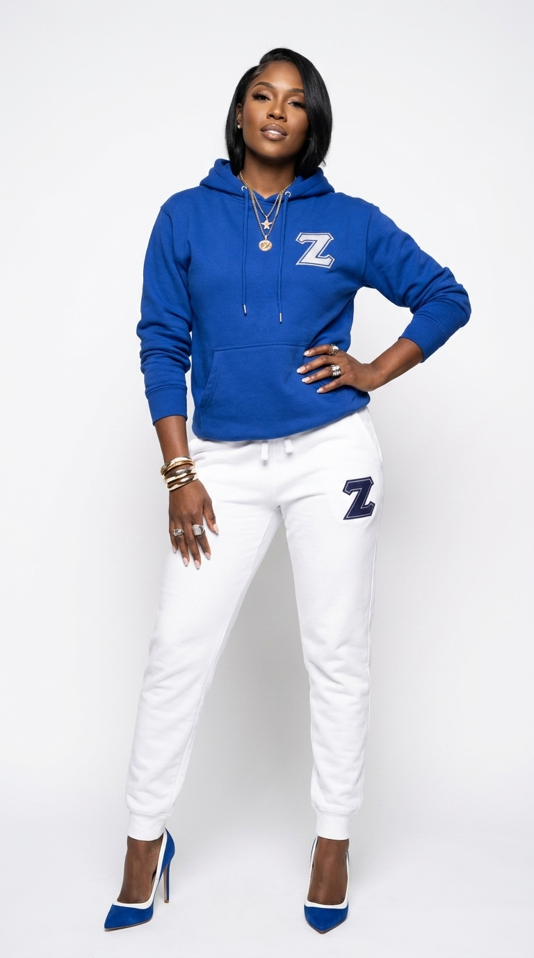 Zeta Premium Embroidered Zeta Two Tone Hoodie & Sweatpants Set