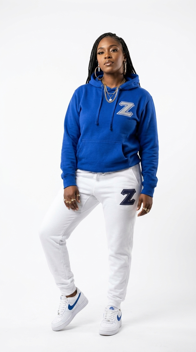 Zeta Premium Embroidered Zeta Two Tone Hoodie & Sweatpants Set