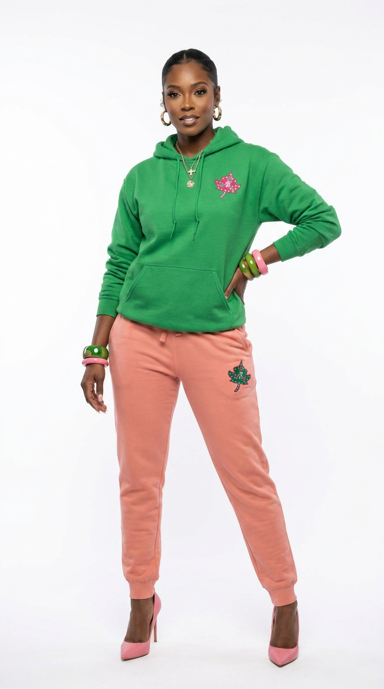 AKA Premium Embroidered Zeta Two Tone Hoodie & Sweatpants Set