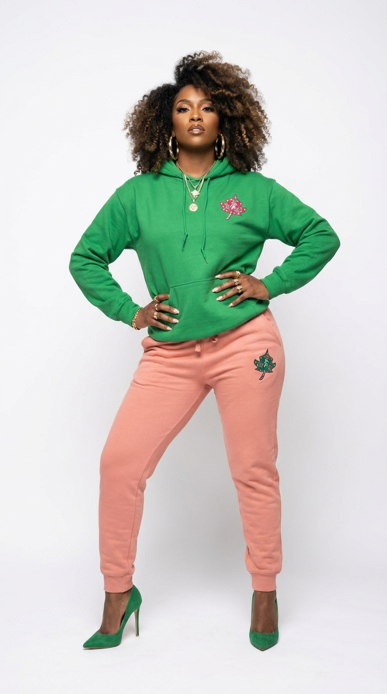 AKA Premium Embroidered Zeta Two Tone Hoodie & Sweatpants Set