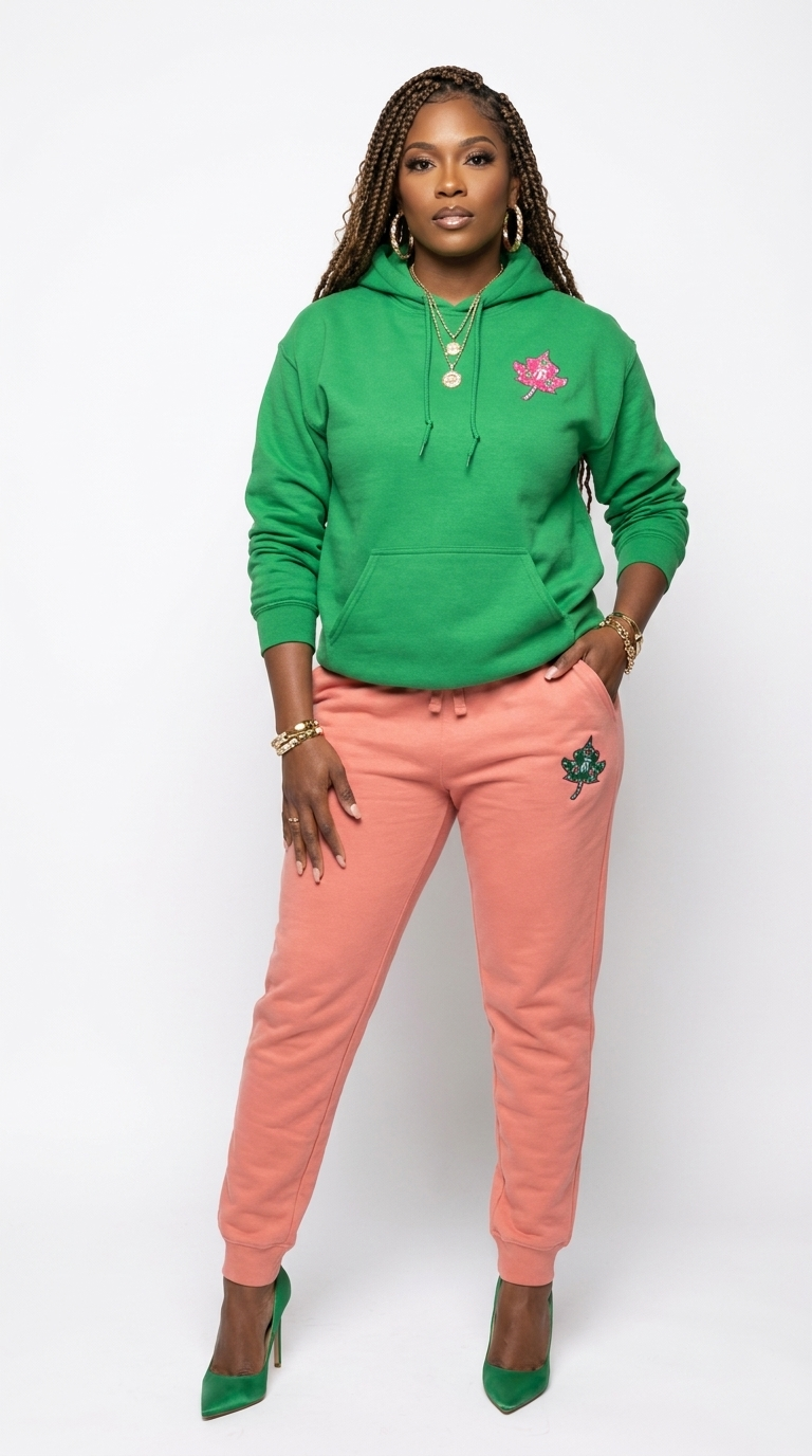 AKA Premium Embroidered Zeta Two Tone Hoodie & Sweatpants Set